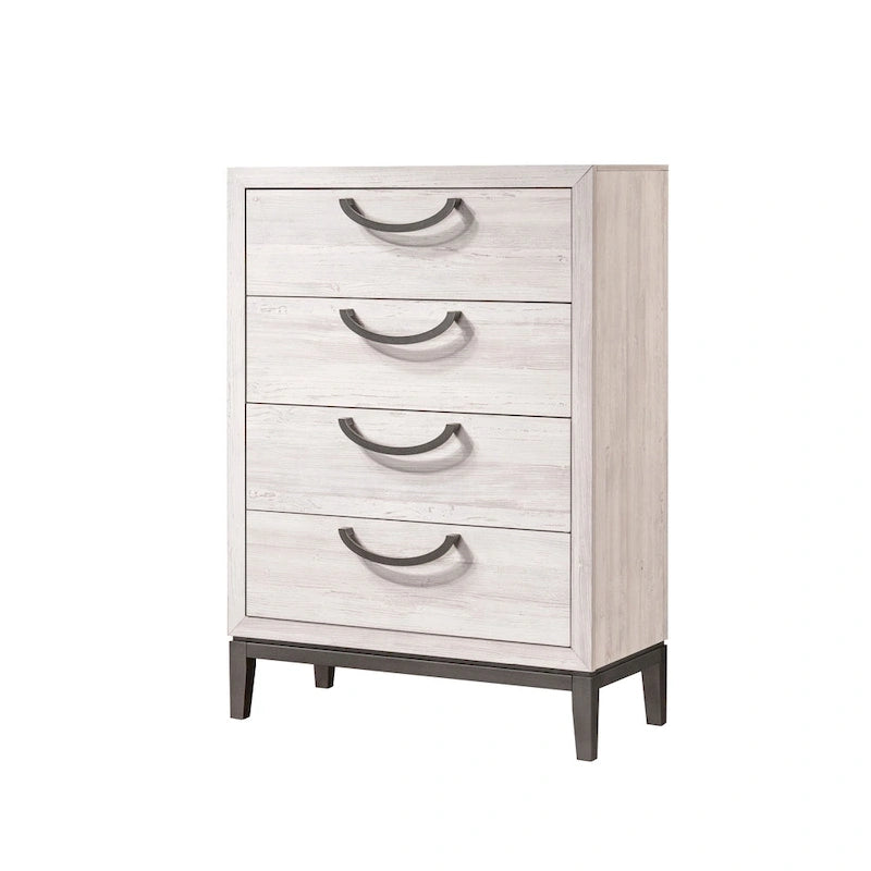 Ensemble de chambre à coucher Demora 5 pièces beige, style moderne contemporain, en bois massif et placage, avec panneaux rembourrés