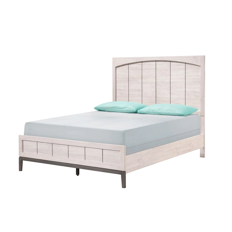 Ensemble de chambre à coucher Demora 5 pièces beige, style moderne contemporain, en bois massif et placage, avec panneaux rembourrés