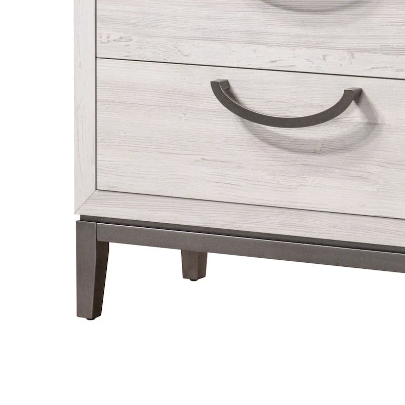 Ensemble de chambre à coucher Demora 5 pièces beige, style moderne contemporain, en bois massif et placage, avec panneaux rembourrés