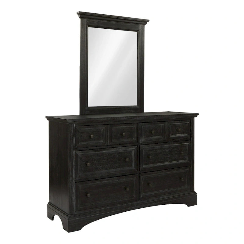 Ensemble de chambre à coucher Farmhouse Basics pour lit king size avec 2 tables de chevet, 1 commode et 1 miroir