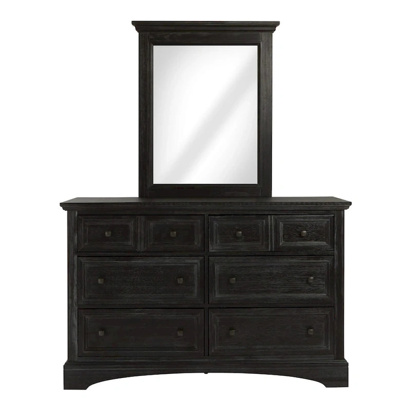 Ensemble de chambre à coucher Farmhouse Basics pour lit king size avec 2 tables de chevet, 1 commode et 1 miroir