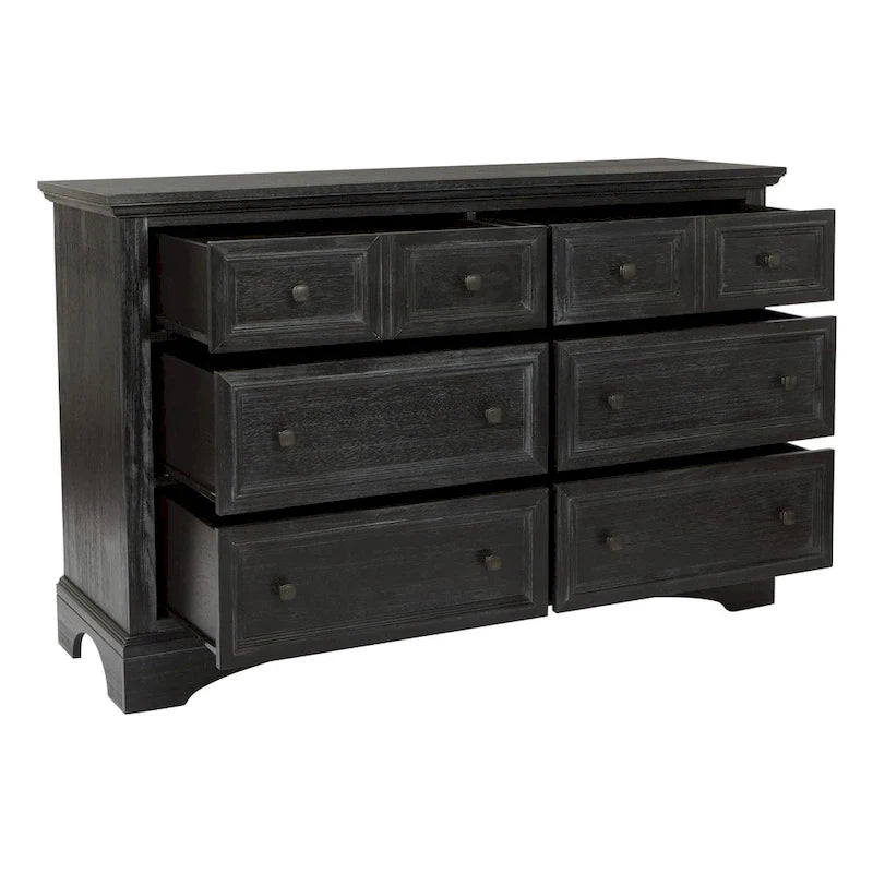 Ensemble de chambre à coucher Farmhouse Basics pour lit king size avec 2 tables de chevet, 1 commode et 1 miroir