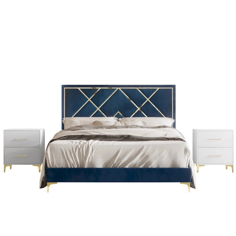 Ensemble de 3 tables de chevet CraftPorch avec lit rembourré en velours