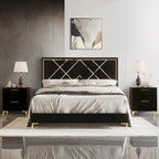 CraftPorch 3 Piece Bedroom Nightstands Set Velvet Upholstered Bed