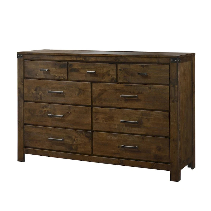 Ensemble de chambre à coucher Joell 5 pièces à panneaux rustiques bruns