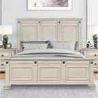 Ensemble de chambre à coucher Roundhill Furniture Renova en bois parchemin vieilli avec lit à panneaux, commode, miroir, table de chevet et commode haute.