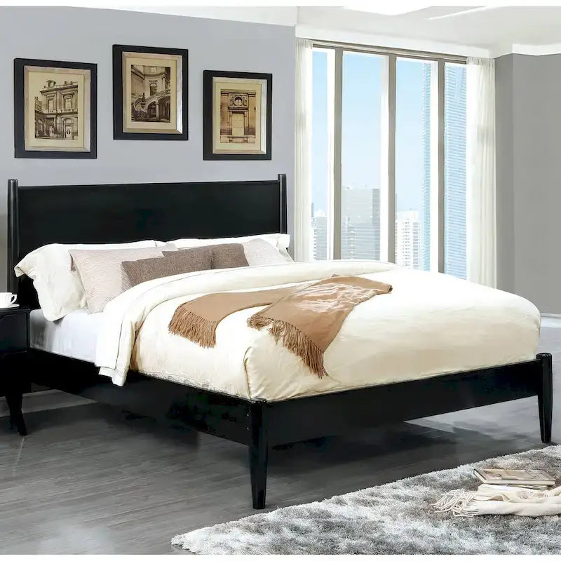 Ensemble de chambre à coucher 3 pièces Fopp en bois noir, style moderne du milieu du siècle, par Furniture of America