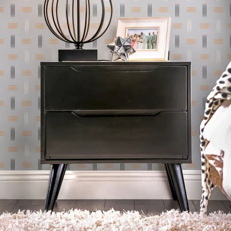 Ensemble de chambre à coucher 3 pièces Fopp en bois noir, style moderne du milieu du siècle, par Furniture of America