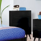 Ensemble de chambre à coucher 3 pièces Fopp en bois noir, style moderne du milieu du siècle, par Furniture of America