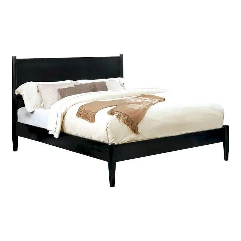 Ensemble de chambre à coucher 3 pièces Fopp en bois noir, style moderne du milieu du siècle, par Furniture of America