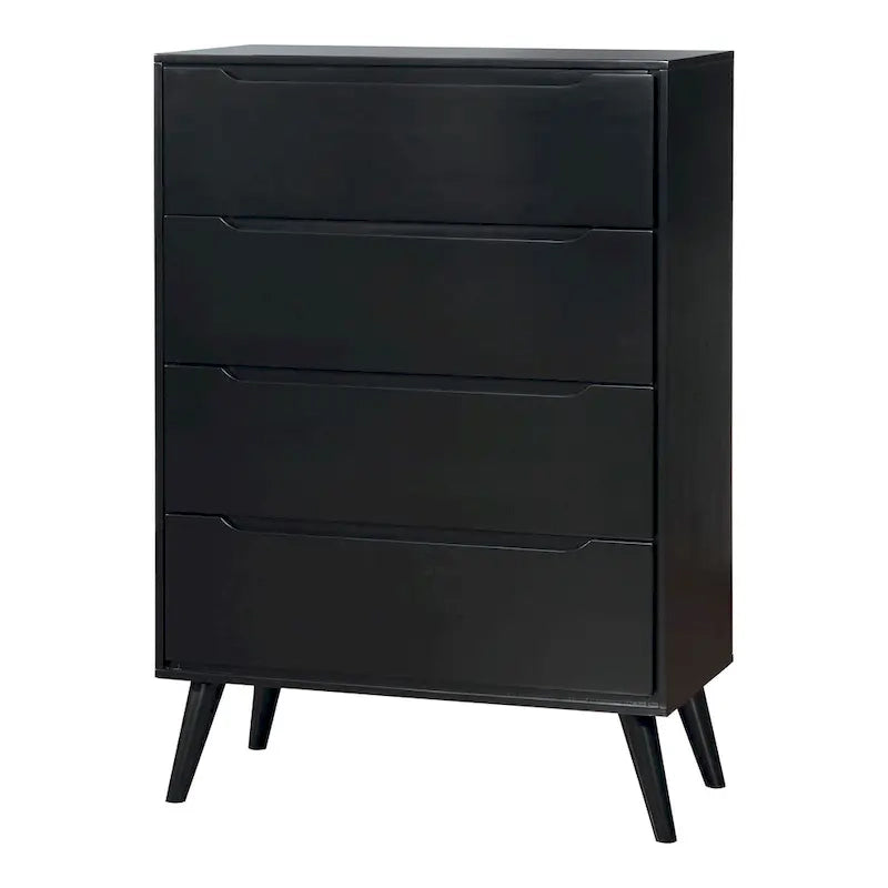 Ensemble de chambre à coucher 3 pièces Fopp en bois noir, style moderne du milieu du siècle, par Furniture of America