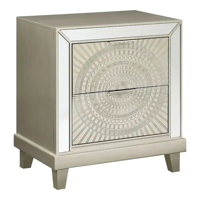 Ensemble lit et tables de chevet 3 pièces Luela Glam Champagne Wood avec port USB par Furniture of America