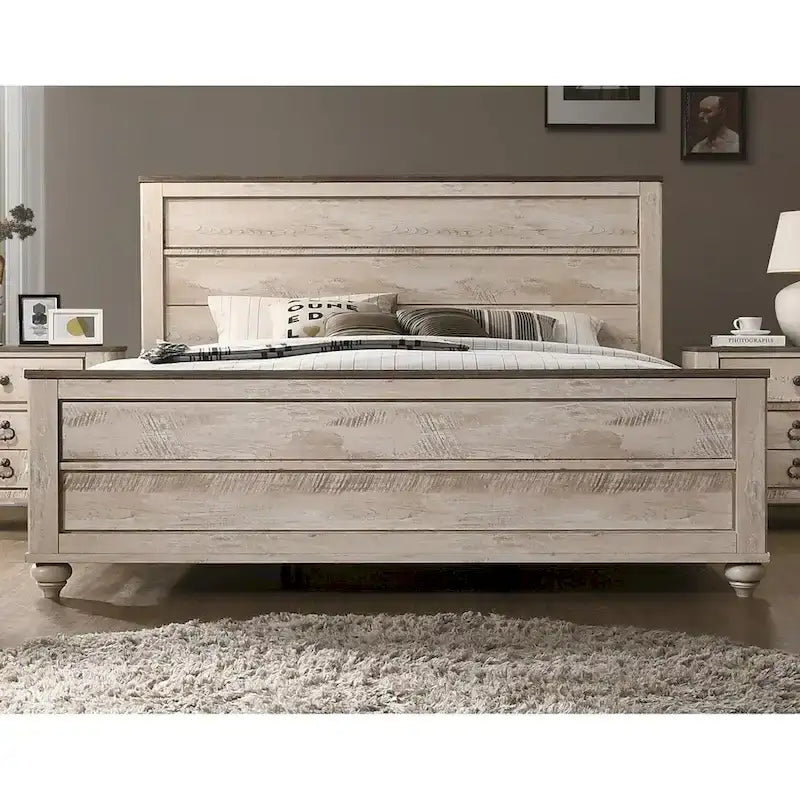 Ensemble de chambre à coucher 4 pièces Roundhill Furniture Imerland, finition blanche délavée, style contemporain, taille King