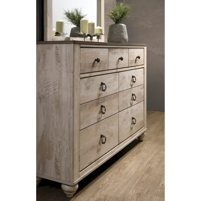 Ensemble de chambre à coucher 4 pièces Roundhill Furniture Imerland, finition blanche délavée, style contemporain, taille King