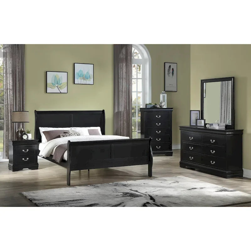 Ensemble de chambre à coucher Lillie 6 pièces en bois noir avec traîneau