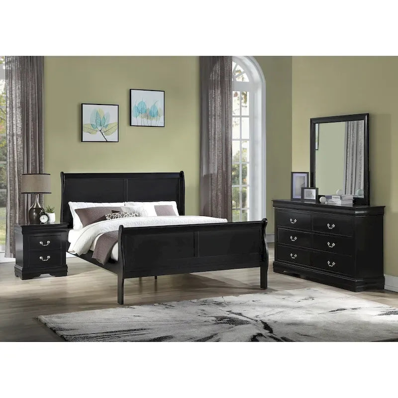 Ensemble de chambre à coucher Lillie 6 pièces en bois noir avec traîneau