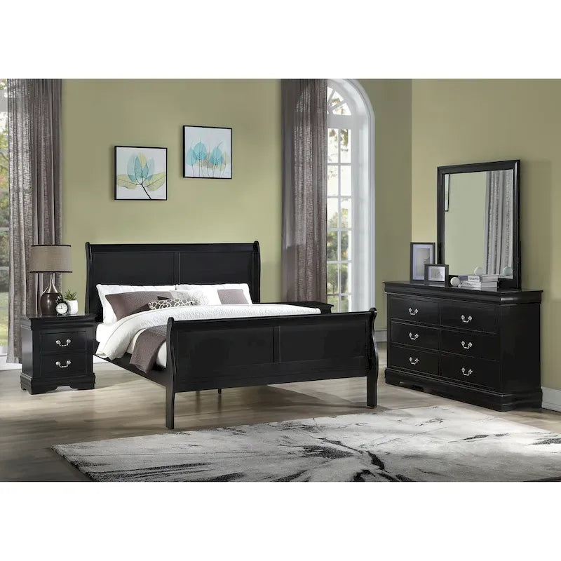 Ensemble de chambre à coucher Lillie 6 pièces en bois noir avec traîneau