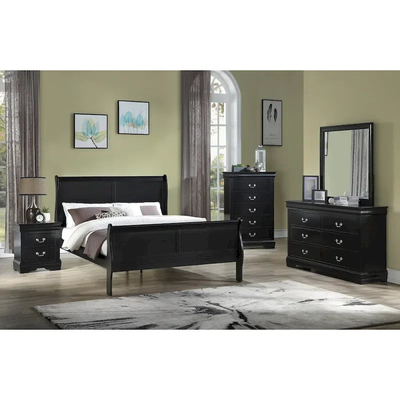 Ensemble de chambre à coucher Lillie 6 pièces en bois noir avec traîneau
