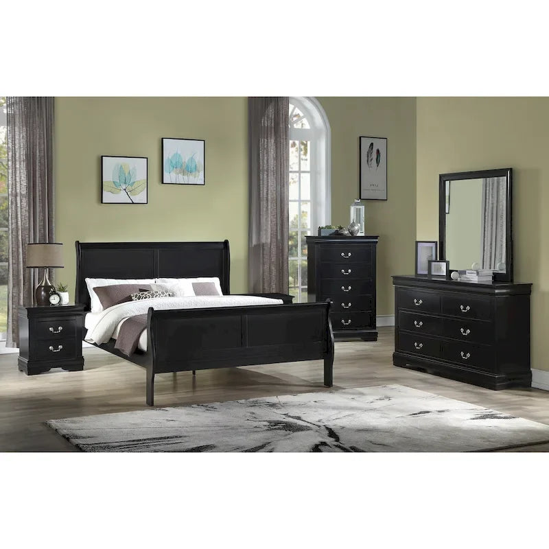 Ensemble de chambre à coucher Lillie 6 pièces en bois noir avec traîneau