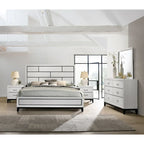 Ensemble de chambre à coucher contemporain Roundhill Furniture Stout, finition blanche, comprenant un lit à panneaux, une commode, un miroir et deux tables de chevet.