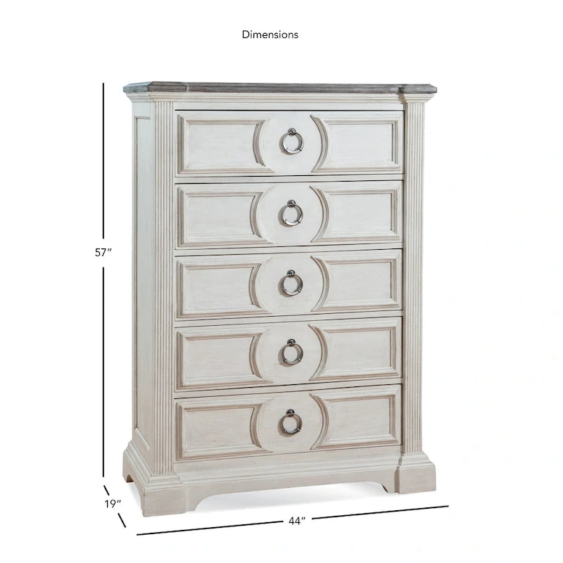 Ensemble de chambre à coucher Bristow blanc antique 6 pièces pour lit king size