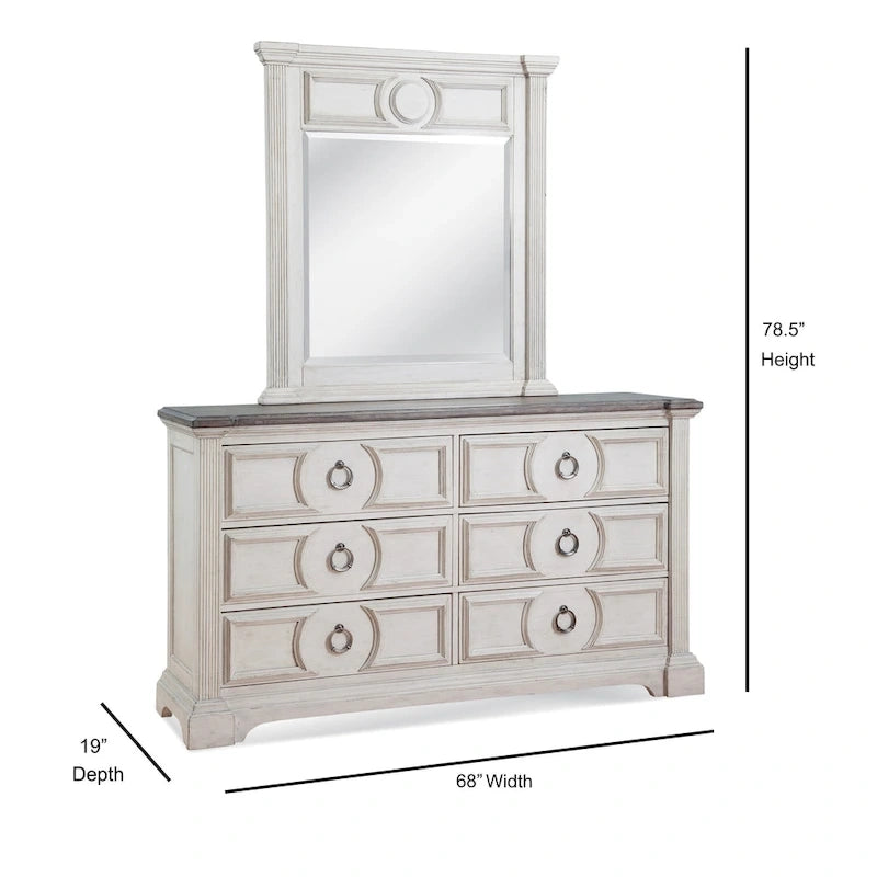 Ensemble de chambre à coucher Bristow blanc antique 6 pièces pour lit king size
