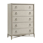 Ensemble de chambre à coucher Roundhill Furniture Mantalia en bois massif avec structure en métal, comprenant un lit, une commode, un miroir, deux tables de chevet et une armoire, couleur champagne.