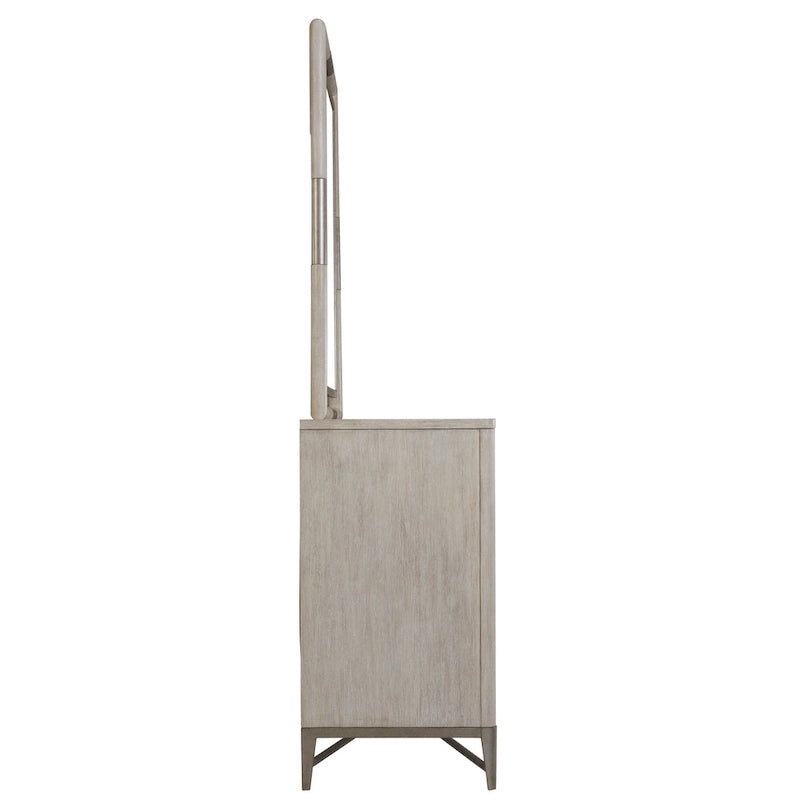 Ensemble de chambre à coucher Roundhill Furniture Mantalia en bois massif avec structure en métal, comprenant un lit, une commode, un miroir, deux tables de chevet et une armoire, couleur champagne.