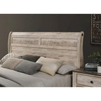 Ensemble de chambre à coucher contemporain Roundhill Furniture Imerland, finition blanchie, comprenant un lit traîneau, une commode, un miroir, une table de chevet et une commode