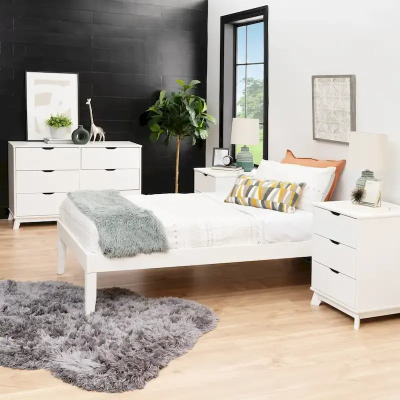 Ensemble de chambre à coucher Purcell 4 pièces avec commode à 6 tiroirs et 2 tables de chevet