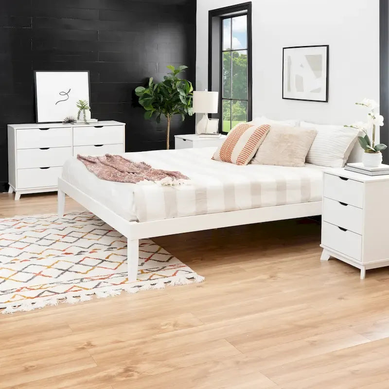 Ensemble de chambre à coucher Purcell 4 pièces avec commode à 6 tiroirs et 2 tables de chevet