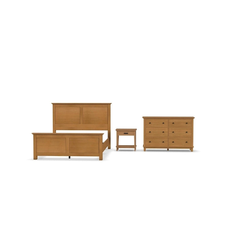 Ensemble lit queen 3 pièces en bois brun Oak Park, table de chevet et commode par Homestyles