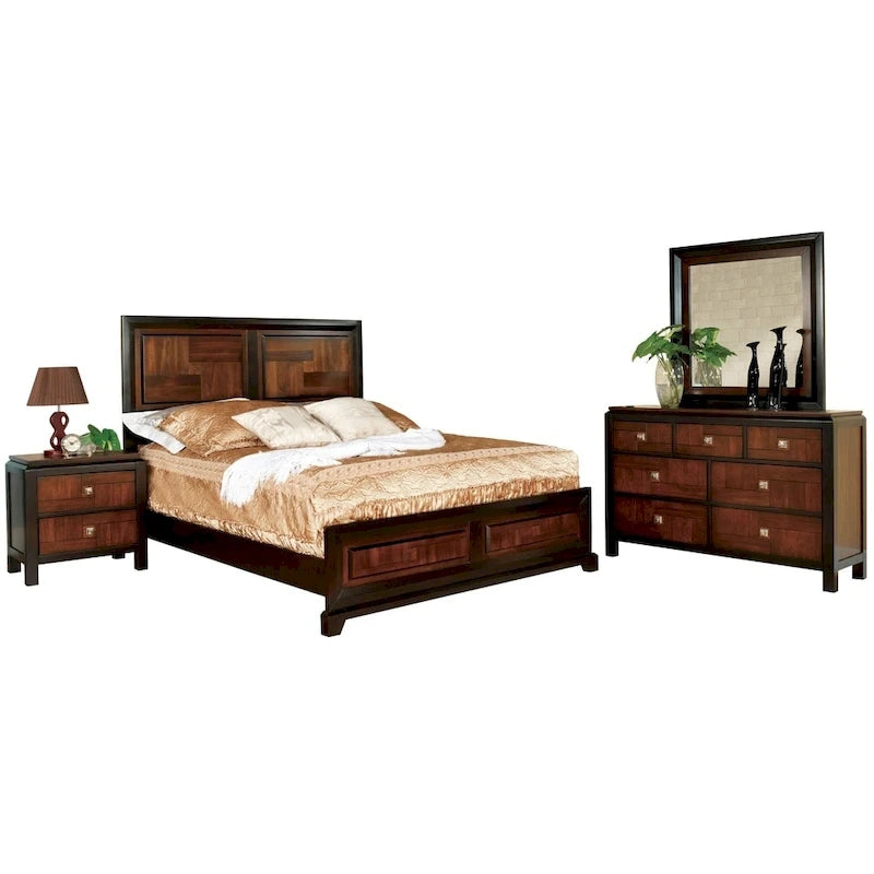 Ensemble de chambre à coucher contemporain 4 pièces en noyer Figh de Furniture of America