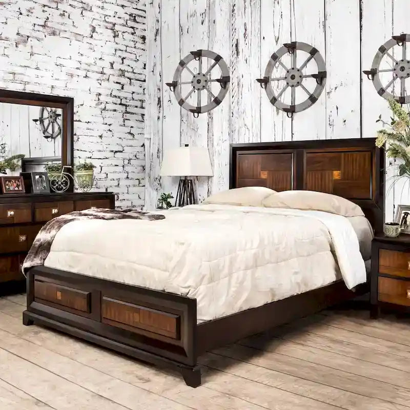 Ensemble de chambre à coucher contemporain 4 pièces en noyer Figh de Furniture of America