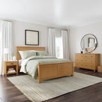 Lit Queen en bois brun Oak Park, table de chevet et commode