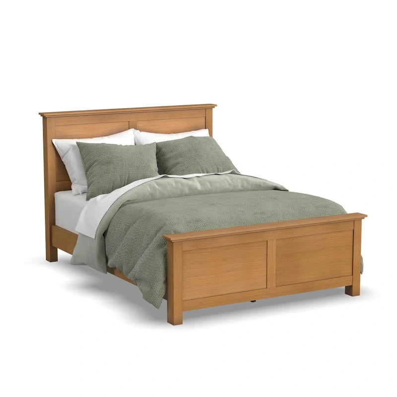 Lit Queen en bois brun Oak Park, table de chevet et commode