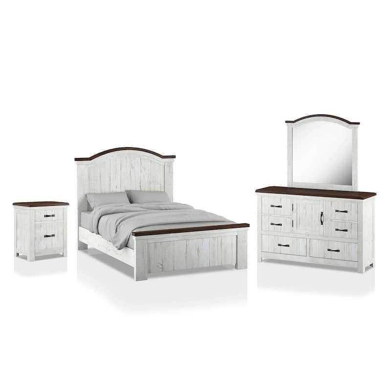 Ensemble de chambre à coucher Ynez Farmhouse en pin blanc, 4 pièces, avec port USB, par Furniture of America