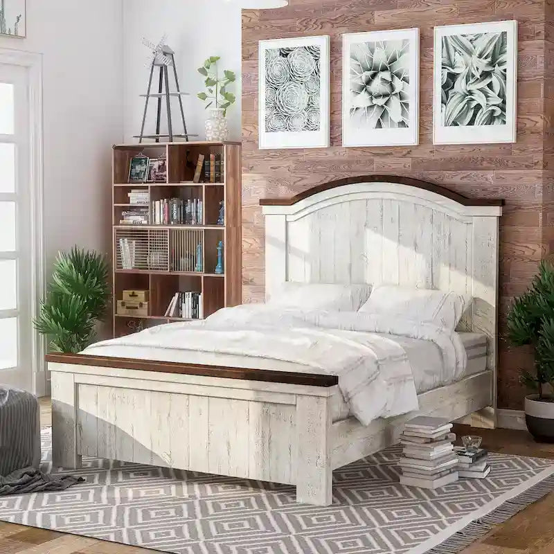 Ensemble de chambre à coucher Ynez Farmhouse en pin blanc, 4 pièces, avec port USB, par Furniture of America