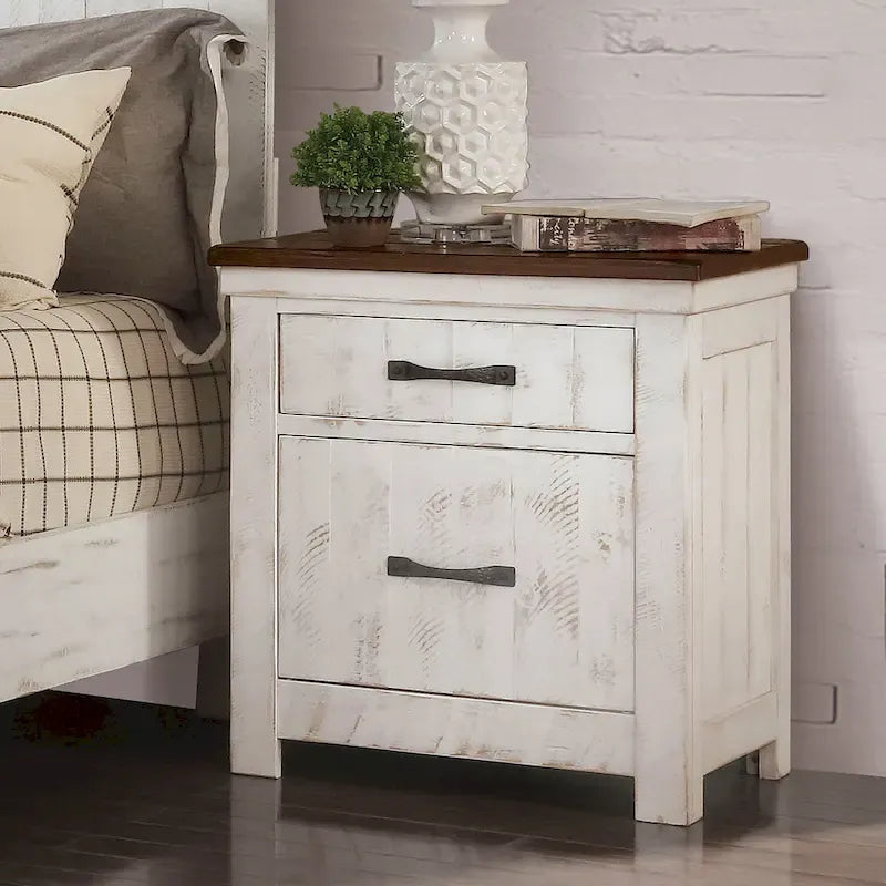 Ensemble de chambre à coucher Ynez Farmhouse en pin blanc, 4 pièces, avec port USB, par Furniture of America