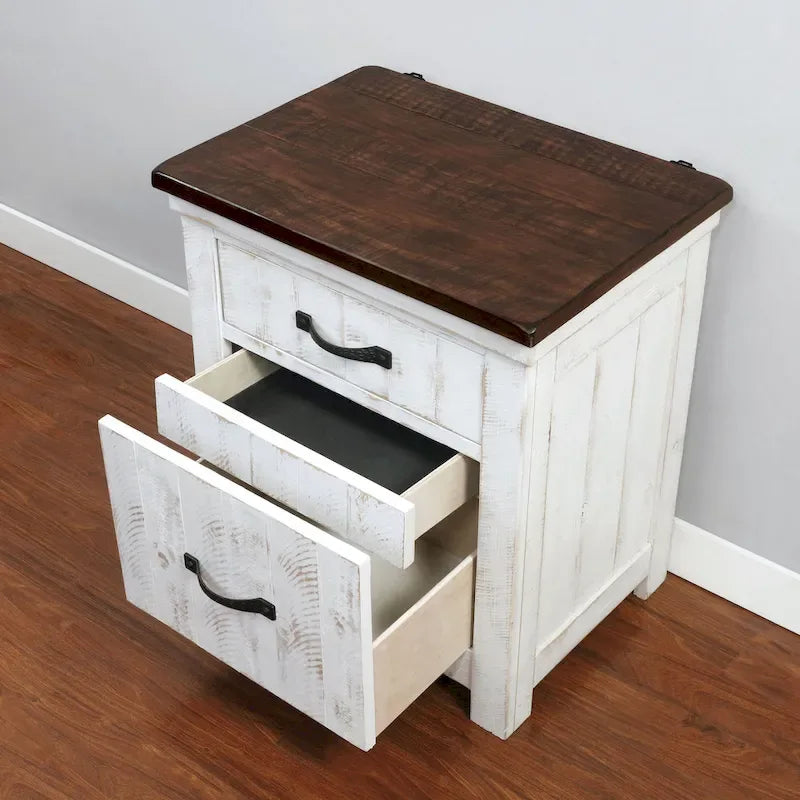 Ensemble de chambre à coucher Ynez Farmhouse en pin blanc, 4 pièces, avec port USB, par Furniture of America