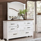 Ensemble de chambre à coucher Ynez Farmhouse en pin blanc, 4 pièces, avec port USB, par Furniture of America