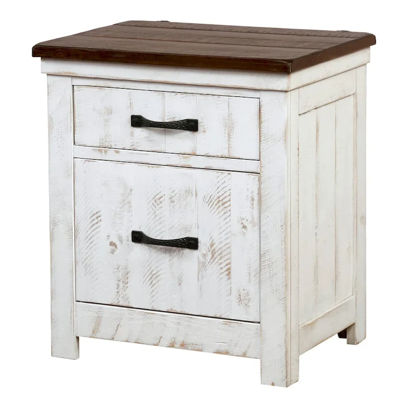 Ensemble de chambre à coucher Ynez Farmhouse en pin blanc, 4 pièces, avec port USB, par Furniture of America