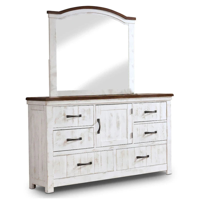 Ensemble de chambre à coucher Ynez Farmhouse en pin blanc, 4 pièces, avec port USB, par Furniture of America