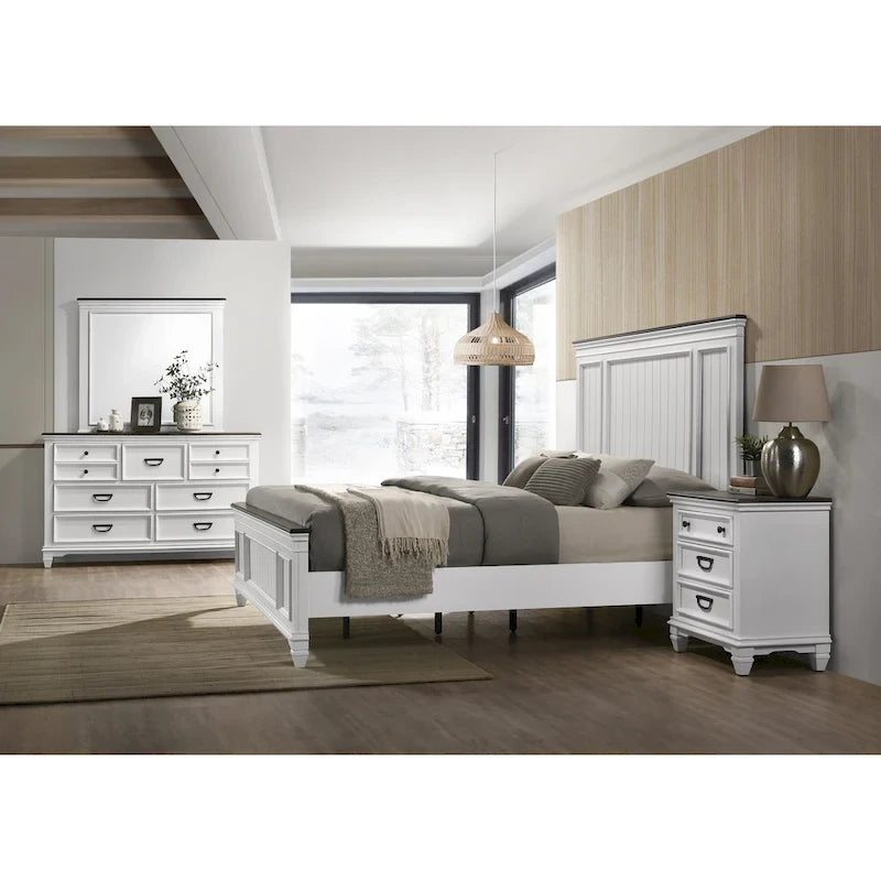Roundhill Furniture Clelane Wood Bedroom Set with Bed, Dresser, Mirror, and Nightstand