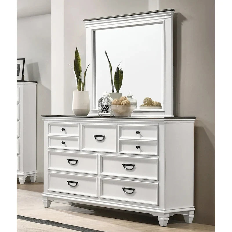 Ensemble de chambre à coucher en bois Clelane de Roundhill Furniture comprenant un lit, une commode, un miroir et une table de chevet