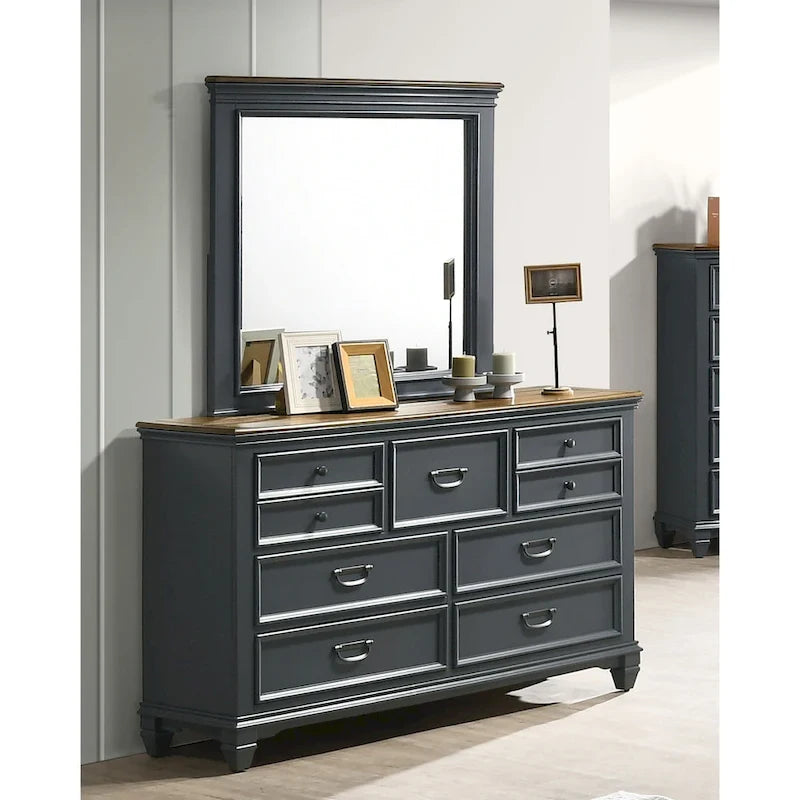 Ensemble de chambre à coucher en bois Clelane de Roundhill Furniture comprenant un lit, une commode, un miroir et une table de chevet
