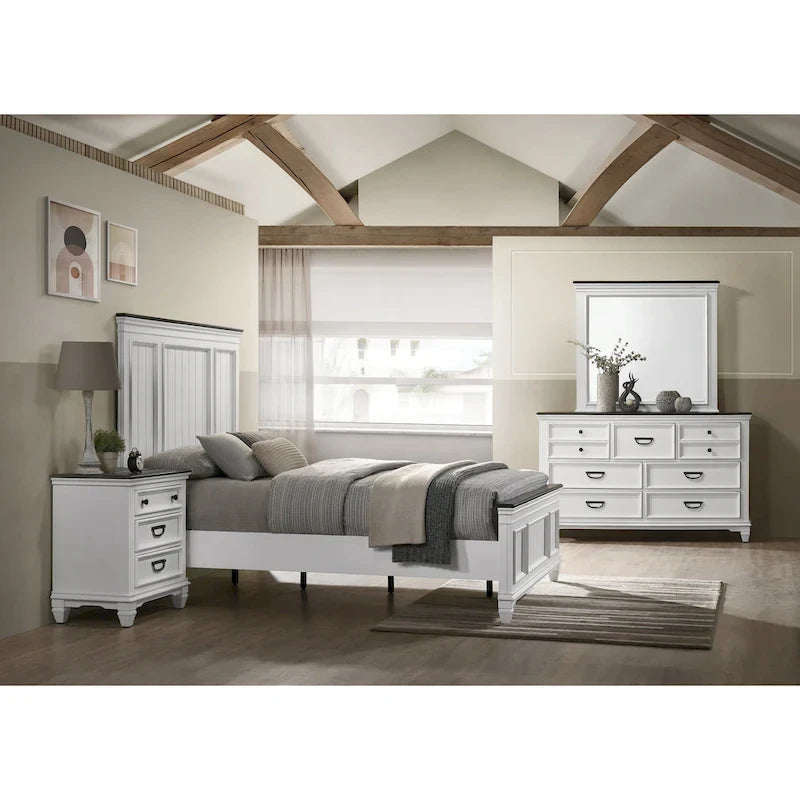 Ensemble de chambre à coucher en bois Clelane de Roundhill Furniture comprenant un lit, une commode, un miroir et une table de chevet