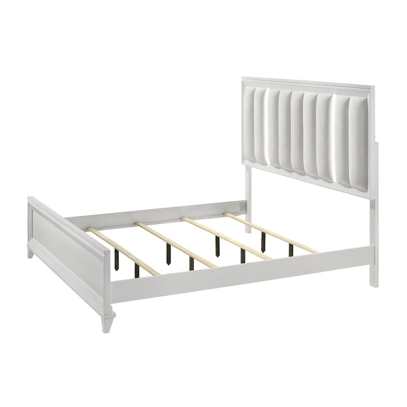 Ensemble de chambre à coucher Denissa 6 pièces blanc rembourré avec panneau LED