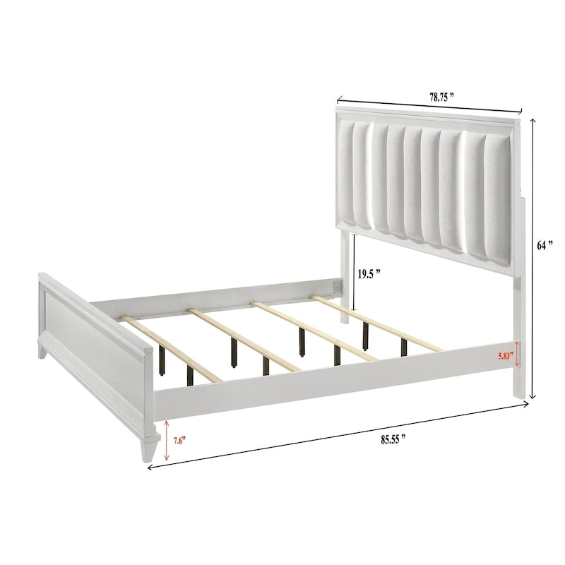 Ensemble de chambre à coucher Denissa 6 pièces blanc rembourré avec panneau LED