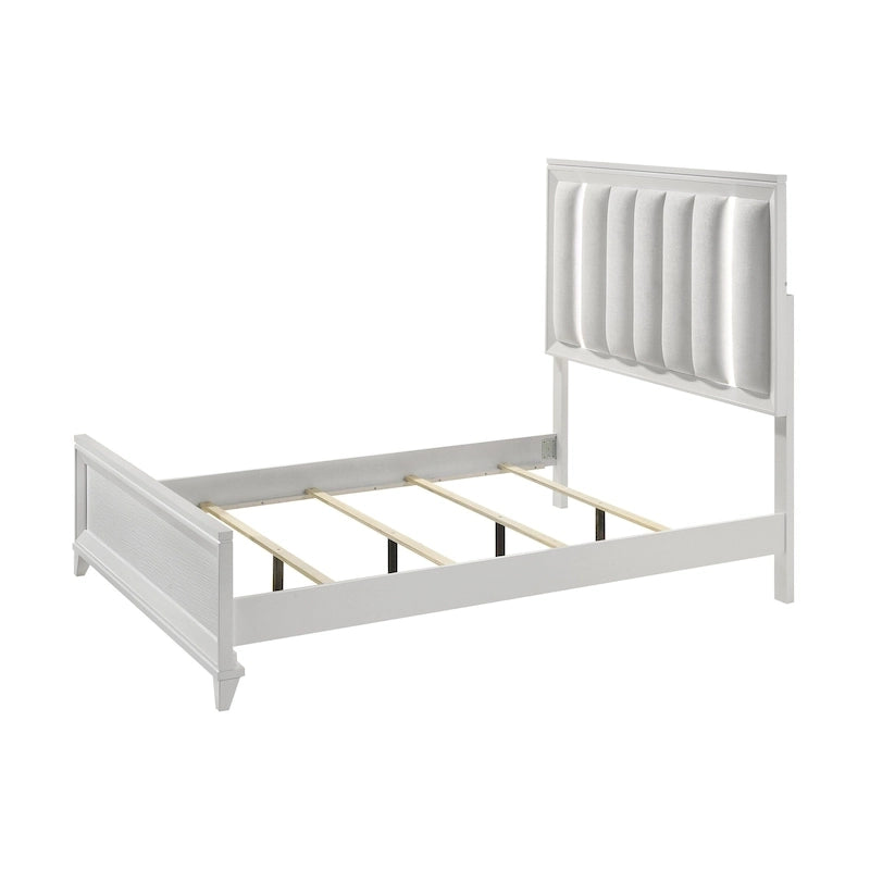 Ensemble de chambre à coucher Denissa 6 pièces blanc rembourré avec panneau LED
